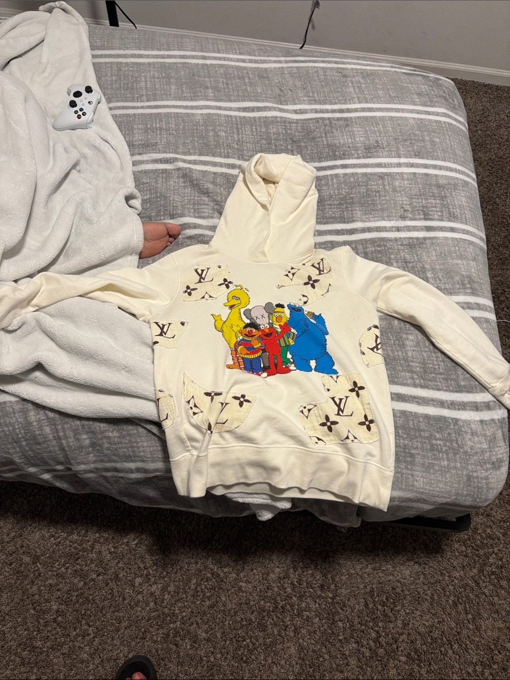 Louis Vuitton Cream Hoodie with Colorful Character Graphic
